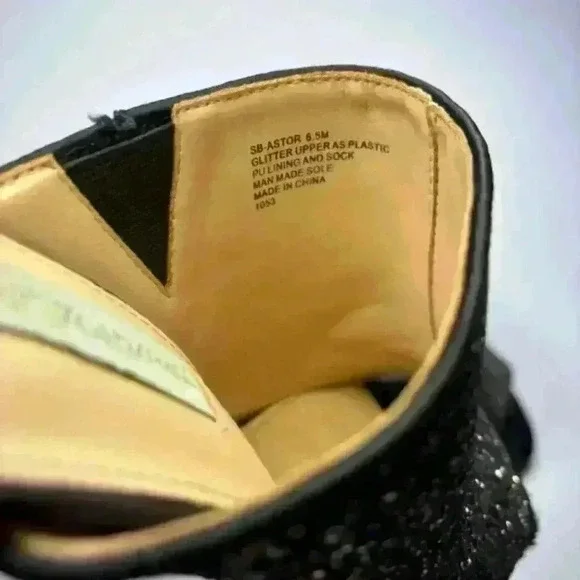 Blue by Betsy Johnson Black Glitter Embellished Block Heel Pumps Size 6.5 Astor - Picture 4 of 7